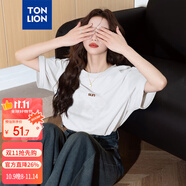 唐獅（TonLion）2025女前胸文字圓領(lǐng)短袖T恤