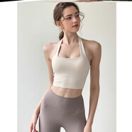 大團小圓瑜伽掛脖背心一體式健身2023新款白色運動(dòng)掛脖子吊帶背心女升級款 米白色帶胸墊單件-A89 S S