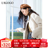 LAGOGO【綿羊毛】含蠶絲毛呢大衣女拉谷谷2024冬季新款圓領(lǐng)短外套 米色(T2) M