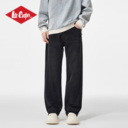 Lee Cooper高端男士牛仔褲秋冬季款寬松直筒百搭褲子新款簡(jiǎn)約水洗休閑長(cháng)褲 水洗黑【官方正品】 33