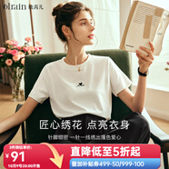 Olrain歐芮兒法式白色短袖T恤女夏季新款簡(jiǎn)約正肩顯瘦上衣 米白色 M