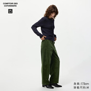 優(yōu)衣庫合作款/女裝燈芯絨廓形長(cháng)褲/彎刀鐮刀褲子479663 54 綠色 S /155/64A
