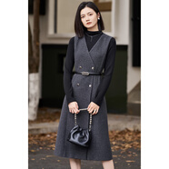 米思陽(yáng)（missshine）輕熟風(fēng)毛呢背心裙套裝2025早春新款打底衫配裙子一整套5135 灰色現貨直發(fā)+腰帶 M