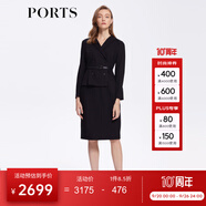 PORTS 寶姿秋冬新品女裝優(yōu)雅修身中長裙通勤V領(lǐng)針織連衣裙 ALM9N012LCF053-黑色 M (6)