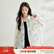 茵曼（INMAN）國風竹葉印花女裝輕薄透氣舒適襯衫襯衣田園文藝2025夏季新品上衣 杏花色 L
