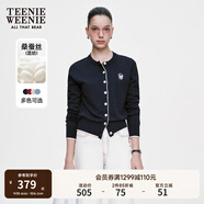 Teenie Weenie小熊女裝春簡(jiǎn)約柔軟親膚毛針織空調(diào)開(kāi)衫薄款毛衣披肩 藏青色 XS