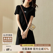 尚都比拉小個(gè)子連衣裙女夏季抽褶收腰顯瘦t恤裙短款休閑裙子 雅黑色 S