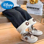 迪士尼（Disney）萬(wàn)圣節女童褲子加絨牛仔褲秋冬裝兒童一體絨加厚寶寶冬天休閑冬季 品牌翻邊花朵【加絨】 女童牛仔褲 90