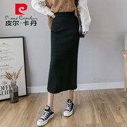 皮爾卡丹（pierre cardin）針織半身裙女春秋2025新款時(shí)尚氣質(zhì)后開叉毛線裙中長(zhǎng)款包臀一步裙 黑色 均碼