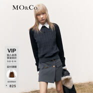 MO&Co.毛衣針織衫綿羊毛山羊絨復(fù)古麻花絞花撞色插肩袖紅色摩安珂深花灰色S 160