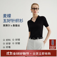 麥檬【雙11搶先購】MM爆款寬松連帽質(zhì)感針織衫毛衣上衣25秋冬新款 POLO領(lǐng)-短袖-黑色5G4930281 M