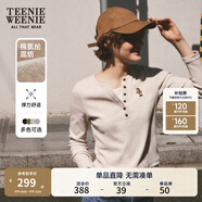 Teenie Weenie小熊秋季黑色棉質(zhì)打底衫polo領(lǐng)長袖T恤白色外穿上衣 B-燕麥色 S