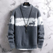 NASA BASE水貂絨毛衣男秋冬季款男士針織羊打底毛線(xiàn)衫休閑百搭加厚保暖上衣 灰色 3XL  [推薦160-175斤]