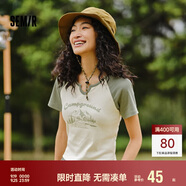 森馬短袖T恤女短款設(shè)計(jì)感印花夏季插肩袖緊身套頭衫109324100036