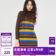 MLMR MY LIFE MY RULES秋裝新款女裝中裙背帶裙針織撞色條紋復古連衣裙M23307002 油綠色 XS