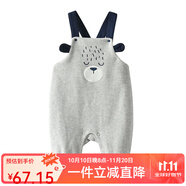 Auro Mesa嬰兒卡通灰色背帶褲春秋純棉男女寶寶可愛(ài)連體褲子嬰童褲子 小熊背帶褲 90