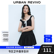 UR2025春季新款女裝撞色蕾絲飄帶U領(lǐng)無(wú)袖修身連衣裙UYY750014 黑色 (偏短) XL