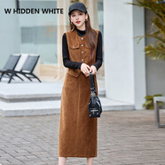 W HIDDEN WHITE奢侈高檔品牌馬甲套裝裙女春秋2025新款歐美顯瘦馬夾半身裙三件套 咖色 M