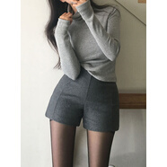 無(wú)標(biāo)優(yōu)品打底短褲秋冬小個(gè)子毛呢短褲女冬季高腰包臀灰色呢子靴褲 灰色 XS