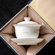 尚置羊脂玉白瓷三才蓋碗不燙手高端茶具個(gè)人專(zhuān)用辦公室送長(cháng)輩伴手禮 圓滿(mǎn)蓋碗-水墨江山【禮盒裝】