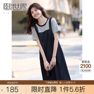 熙世界（sllsky）仿天絲牛仔拼接短袖連衣裙女設計感假兩件裙子2025夏季新款女友 牛仔藍 S