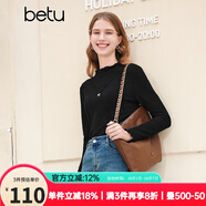 百圖betu女裝秋冬新款T恤高彈力木耳邊修身長袖針織打底衫2310T42 黑色 L