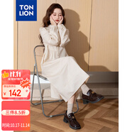 唐獅（TonLion）2025女翻領(lǐng)長袖襯衫連衣裙百搭韓版減齡高級感時髦潮 杏色 L