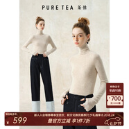 茶·愫【明星同款】puretea茶愫高領(lǐng)針織衫女堆堆袖打底毛衣秋季新款 米白 S