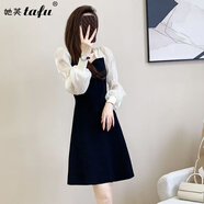 她芙（tafu）品牌女裝小香風(fēng)連衣裙女2025春秋新款法式收腰顯瘦網(wǎng)紗拼接小黑裙 黑色 S