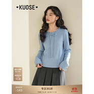 闊色（kuose）miu系蝴蝶結(jié)上衣長袖T恤新款秋季女內(nèi)搭打底衫早秋穿搭 藍(lán)色 M