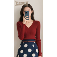 木清清秋冬季新款女裝時(shí)尚復古成熟風(fēng)顯瘦兩件套裝半身裙子女士通勤洋氣 單件酒紅衣ZD70593A S