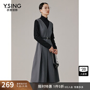 衣香麗影假兩件針織連衣裙新款赫本風半高領毛衣裙子東方簡奢風 中灰色 M