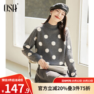 歐莎（OSA）半高領(lǐng)波點(diǎn)毛衣2025年新款女秋冬復(fù)古慵懶松弛感套頭毛衣 深花灰色 M