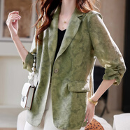 素訂女裝原創(chuàng  )品牌旗艦店輕奢歐貨定制提花七分袖西裝外套女2025秋季新 綠色 L