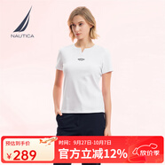 諾帝卡（NAUTICA）【商場(chǎng)同款】女裝25春季新款舒適微彈小V領(lǐng)短袖T恤女51TO05 白色1BW M