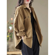 以純（YISHion）2025春秋裝新款女士長(cháng)袖襯衫洋氣減齡外套開(kāi)衫百搭中長(cháng)款女裝上衣 卡其色 【春秋款】 L (建議100斤-115斤)