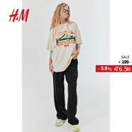 H&M女裝休閑褲秋季簡約高腰直筒闊腿燈芯絨長褲1091577 黑色012 XS 155/64
