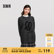 森馬毛衣女中長款寬松落肩圓領(lǐng)毛衫休閑慵懶2024新款冬季提花衣服 中花灰00513 L 165/88A