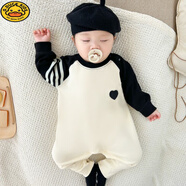 G.DUCKKIDS嬰兒連體衣春季新款寶寶長袖拼接哈衣春秋裝新生兒爬行服外穿洋氣 米白色 110cm 建議身高100-110cm