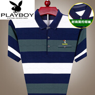 花花公子（PLAYBOY）品牌冰蠶絲短袖T恤衫中年爸爸裝翻領(lǐng)條紋汗衫薄POLO.衫針織 1703綠色XH M 165100-120斤穿