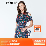 PORTS寶姿商場(chǎng)同款新品女裝優(yōu)雅紅花藍(lán)屋露肩連衣裙LN8D131HPT037 丈青印花 M (6)