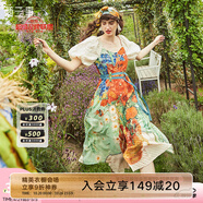 兩三事油畫風(fēng)連衣裙女秋季梵高碎花法式高腰裙子收腰顯瘦眾星捧月 花色-y M