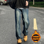 FOG SKY 美式牛仔褲男秋冬季休閑長(zhǎng)褲水洗做舊工裝直筒褲復(fù)古寬松褲子男 ZWFS-23KG30005JR復(fù)古藍(lán) （冬款加絨） M （建議100-110斤）