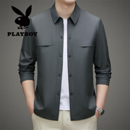 花花公子（PLAYBOY）男士高端品牌30-40歲男士夾克2025秋季新款翻領商務休閑外套中年 灰色 M 170