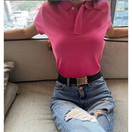 POLO SPORT保羅POLO衫女士翻領(lǐng)短袖商務(wù)T恤女有領(lǐng)純棉休閑Polo領(lǐng)修身半袖衣 玫紅色 M 男偏大版(130-145斤)