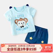 嘟嘟家寶寶短袖套裝嬰兒夏季薄款運(yùn)動衣服小童夏天兩件套兒童夏裝wp 藍(lán)底猴 100