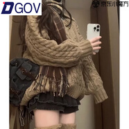 DGOV加厚版韓國V領(lǐng)麻花燈籠袖套頭毛衣女秋季新款慵懶寬松針織上衣 棕色【版】zt M （95-110斤）