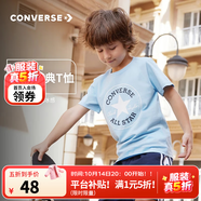 Converse匡威兒童裝男童短袖t恤夏季新款兒童T恤打底衫小女孩半袖套頭上衣 天空藍(lán) 常規(guī) 155 /72 【建議身高152-158cm】