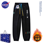 NASA BASE官方潮牌休閑褲男女款秋冬季青少年束腳大碼宇航員加絨長(cháng)褲子男 JYF-G63宇航員-黑色(加絨款) XL （140-160斤）