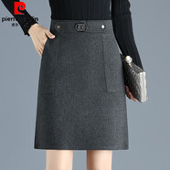 皮爾卡丹（pierre cardin）2025秋冬新款韓版高腰女半身裙a字裙毛呢一步裙包臀裙純色短裙子 毛呢款深灰色 M